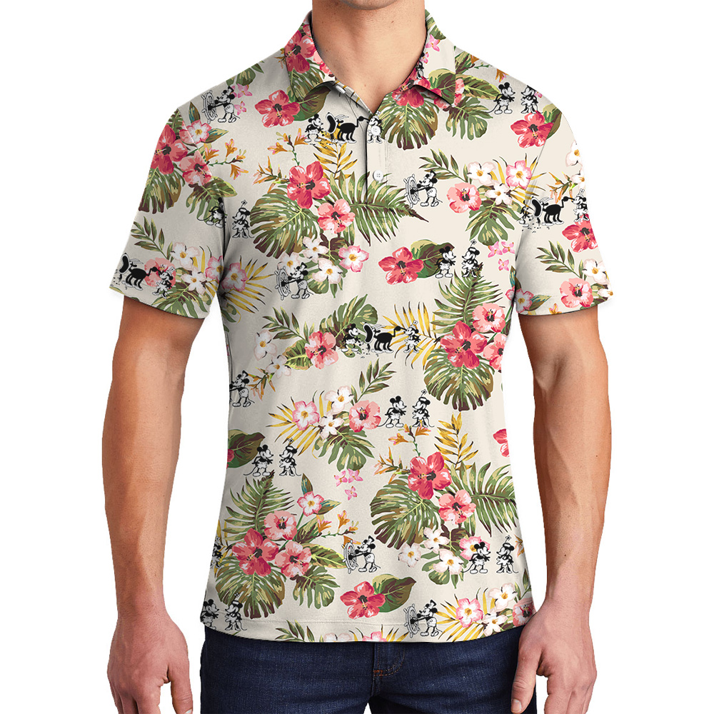Flowy Mickey Steamboat 1928 Hawaiian Vibrant Polo Shirts - variant image 1