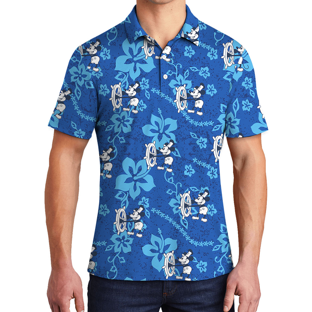 Mickey 1928 Blue Hawaiian Petal Polo Shirts - variant image 1
