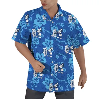 1928 Mickey Floral Hawaiian Blue Shirts For Men