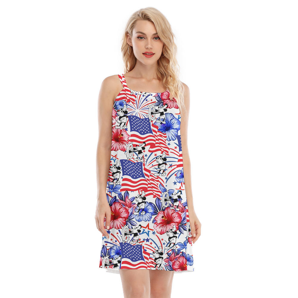 Steamboat Willie 1928 Hawaiian American Pride 4th of July Cami Dress - variant image 1