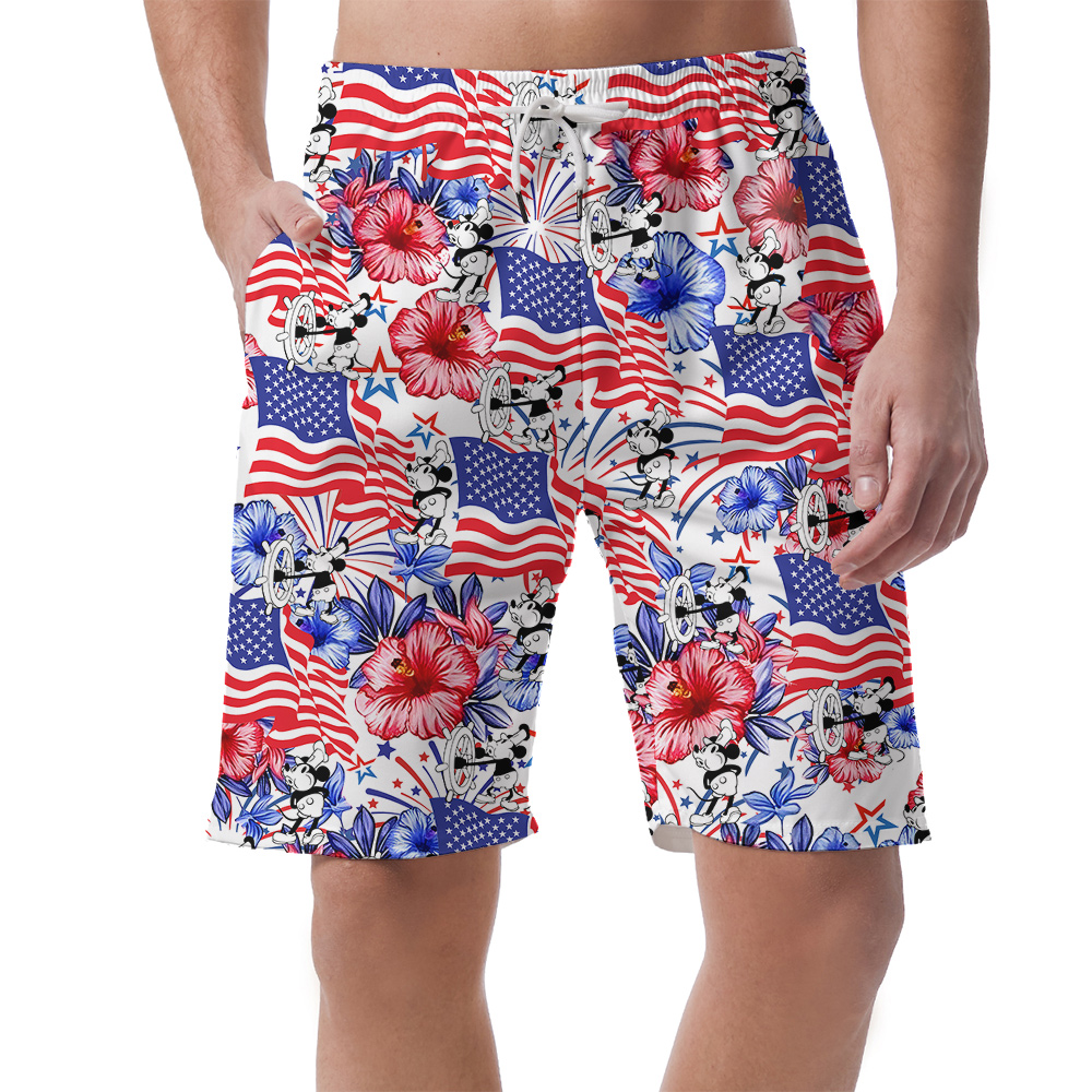 Patriotic Mickey Hawaiian Shirt Steamboat Willie 1928 4th of July Men’s Short - variant image 1