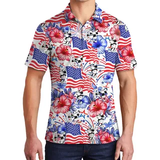 Patriotic Mickey Hawaiian Shirt Steamboat Willie 1928 4th of July Men’s Polo