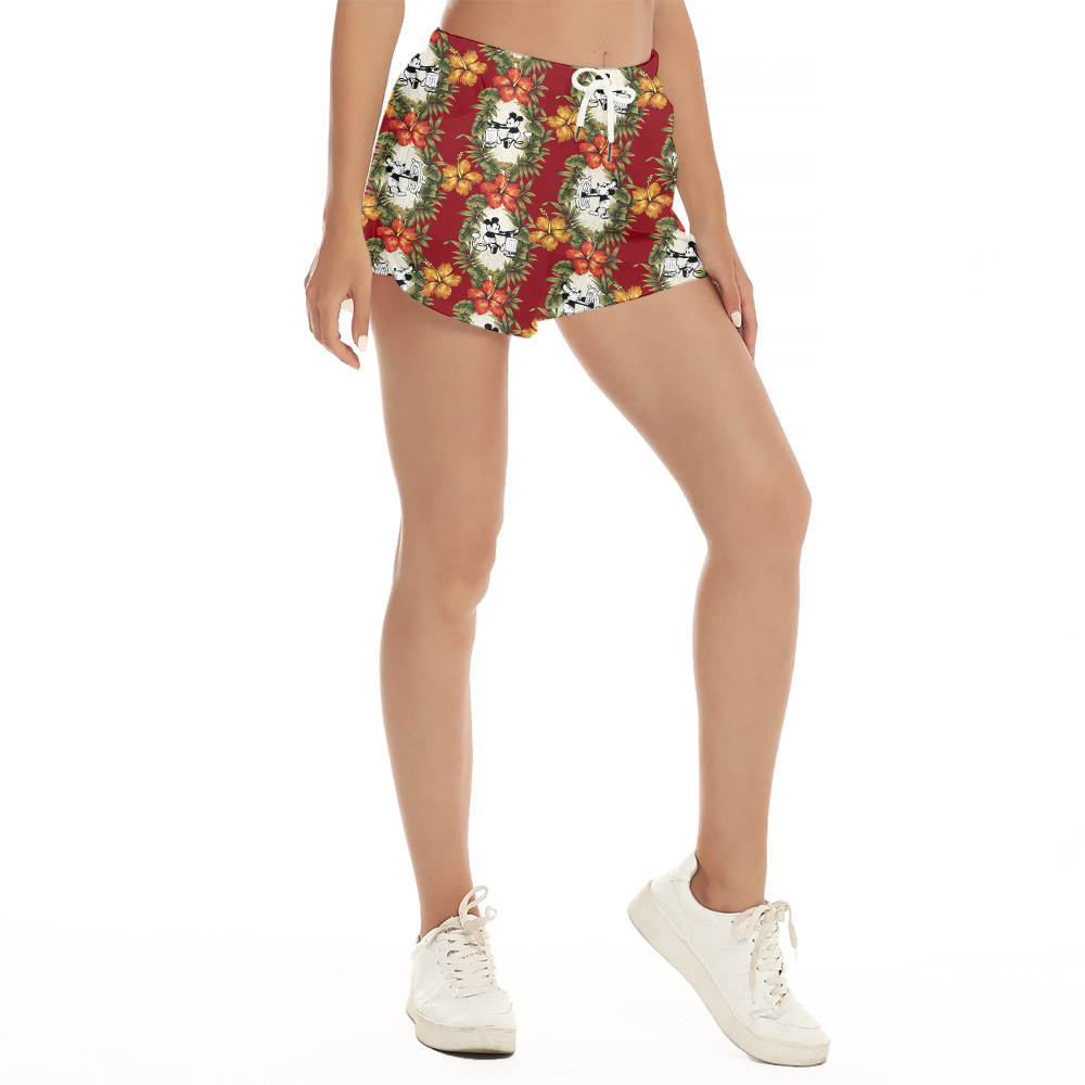 Breezy Red Hawaiian Mickey 1928 Shorts For Women