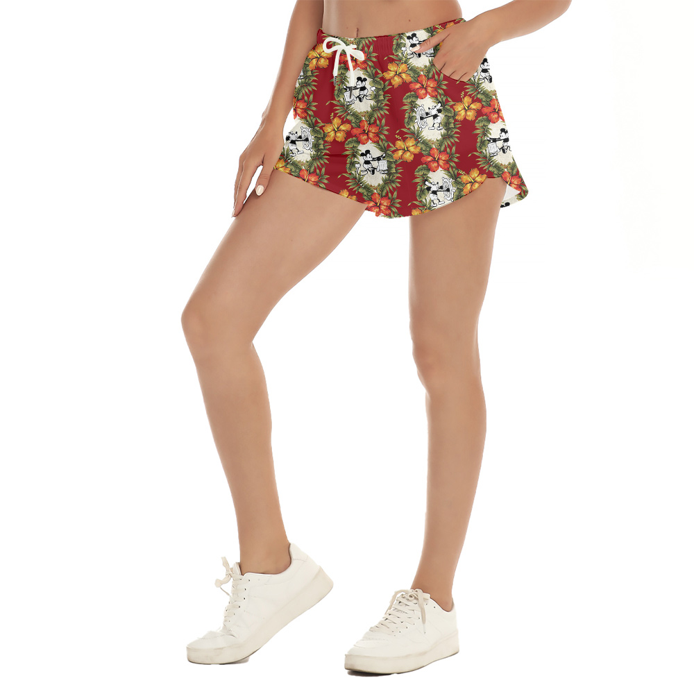 Breezy Red Hawaiian Mickey 1928 Shorts For Women