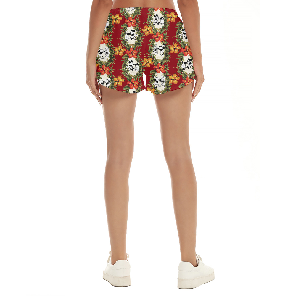 Breezy Red Hawaiian Mickey 1928 Shorts For Women
