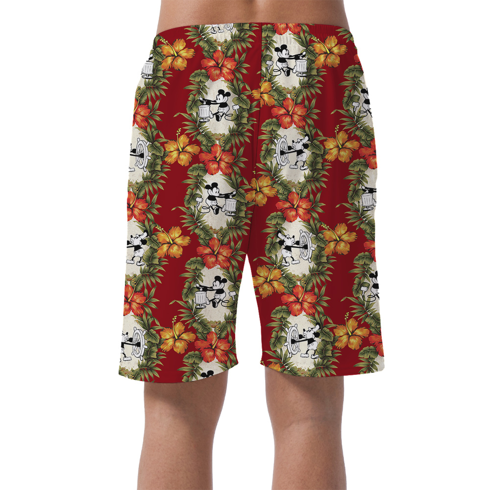 Summery Red Mickey 1928 Hawaiian Shorts For Men