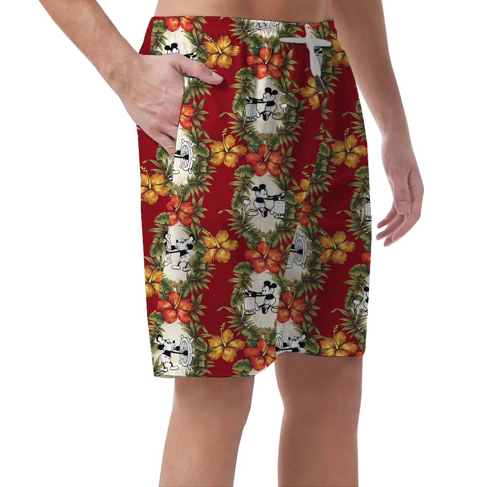 Summery Red Mickey 1928 Hawaiian Shorts For Men