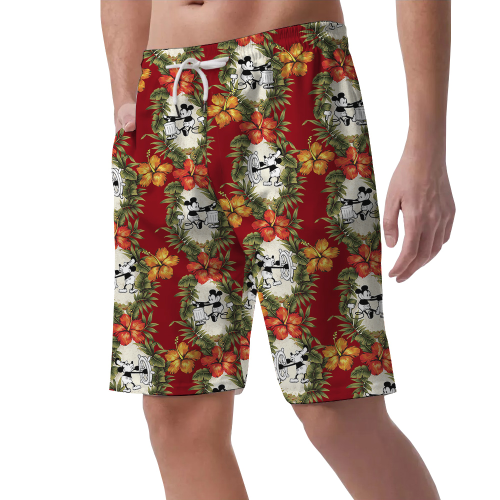 Summery Red Mickey 1928 Hawaiian Shorts For Men