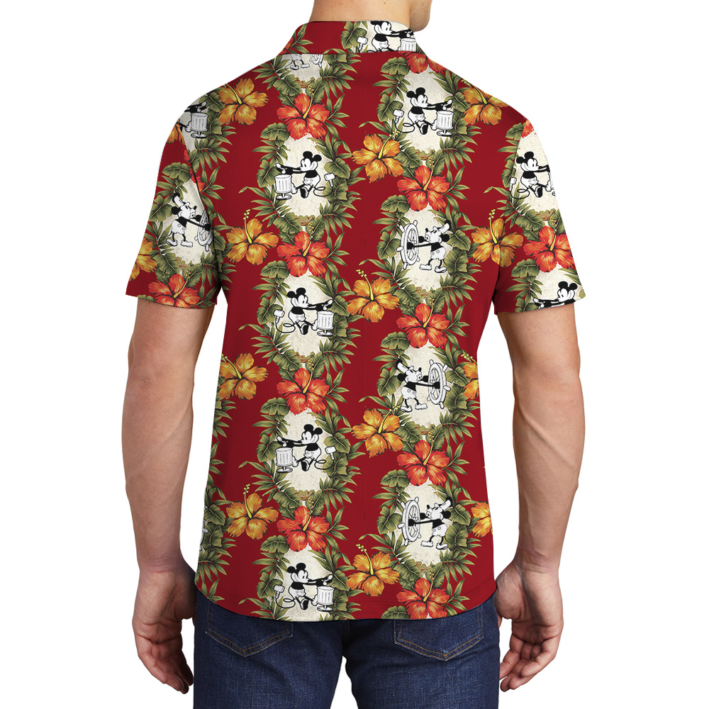 Steamboat Willie 1928 Bold Red Tropical Polo Shirts