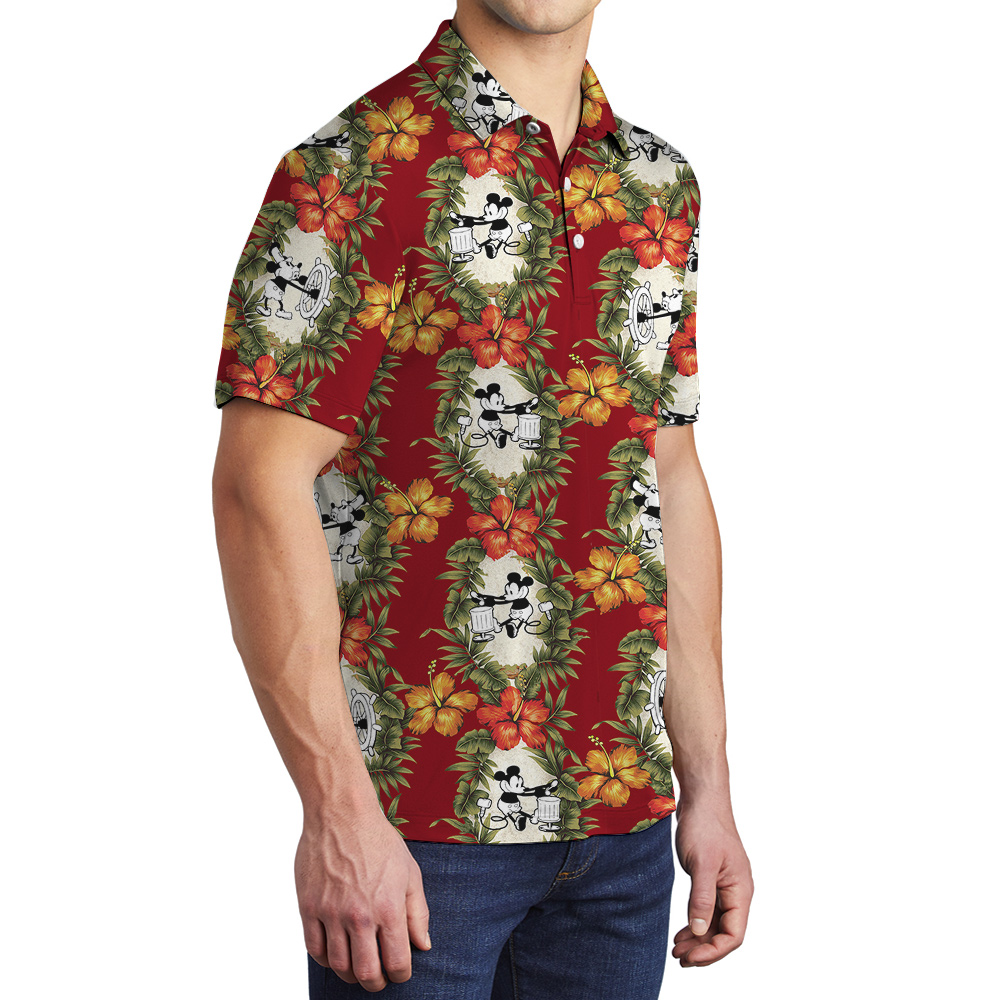 Steamboat Willie 1928 Bold Red Tropical Polo Shirts