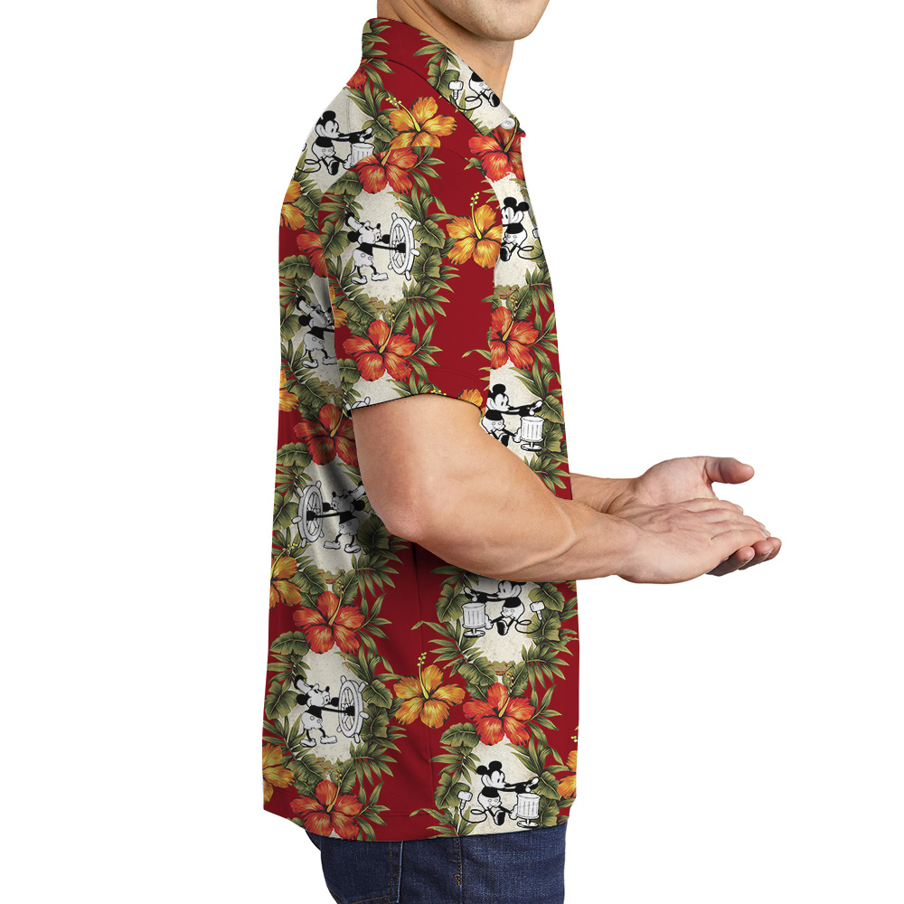 Steamboat Willie 1928 Bold Red Tropical Polo Shirts