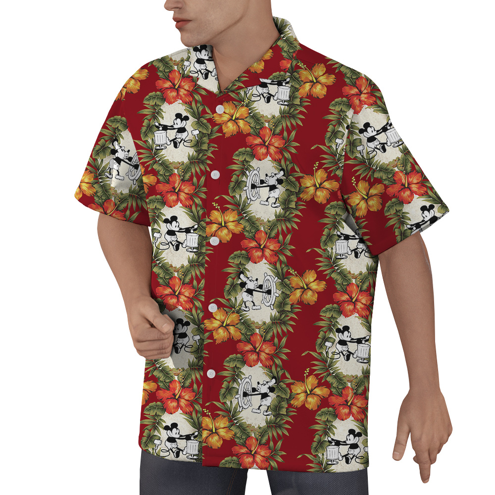 Mickey 1928 Radiant Red Hawaiian Shirts For Men