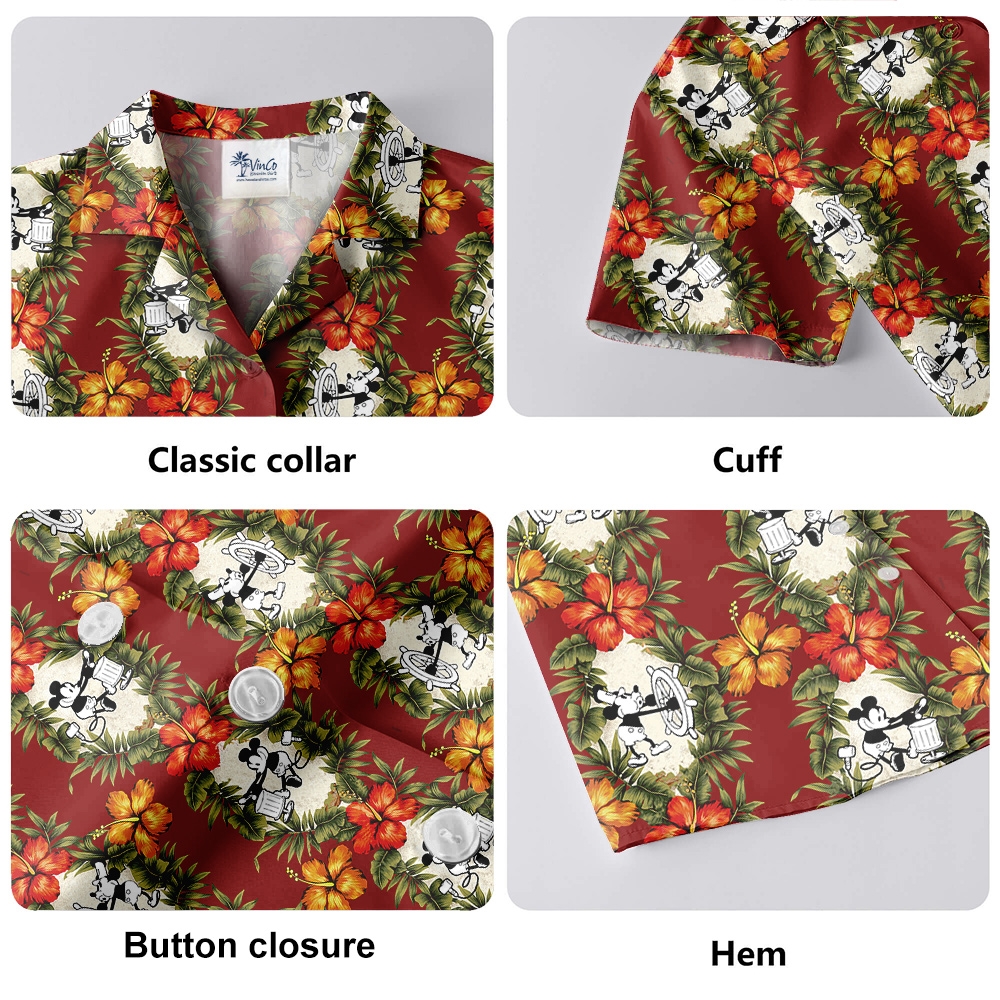 Mickey 1928 Radiant Red Hawaiian Shirts For Men