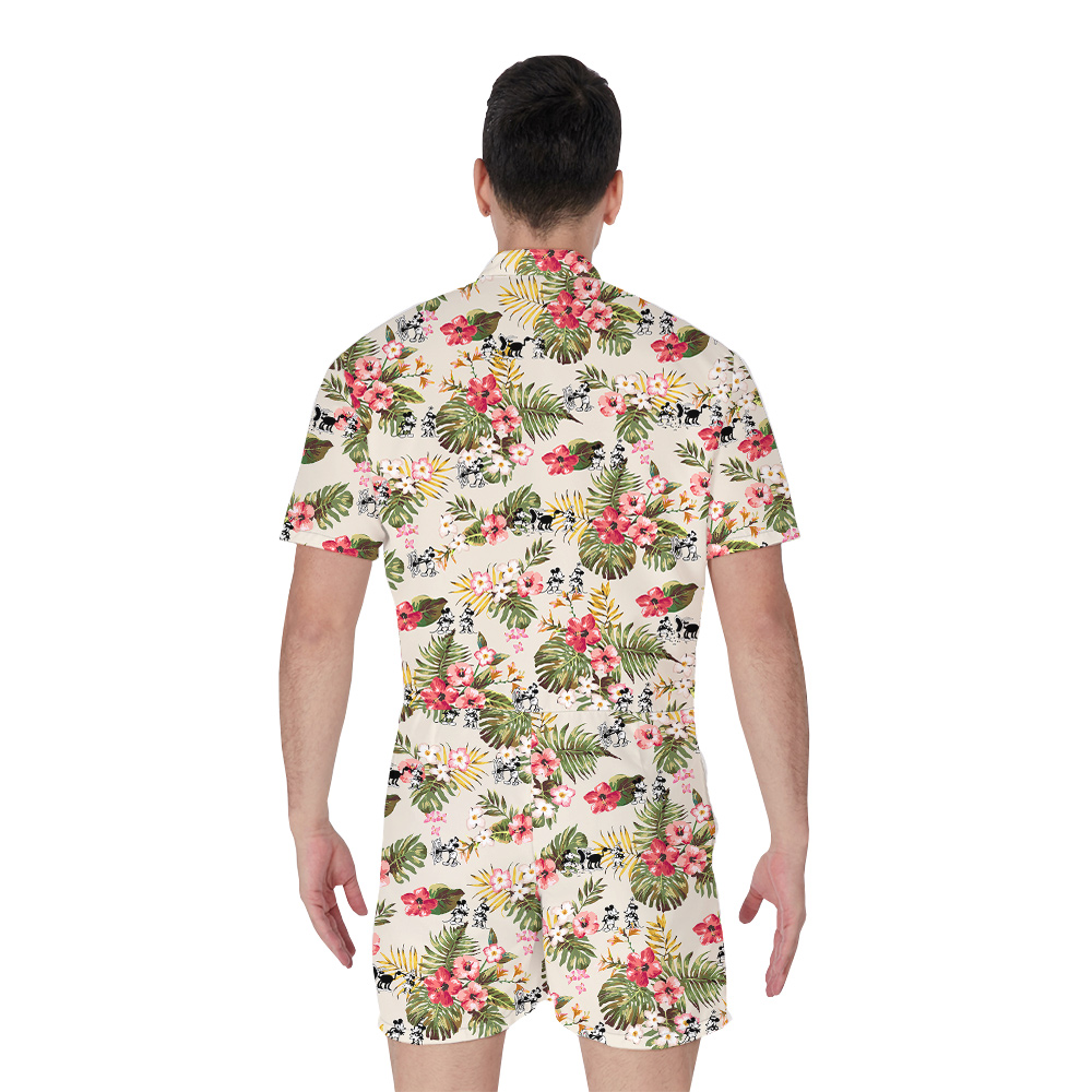 Hawaiian Vibrant Floral Mickey 1928 Summery Men Rompers