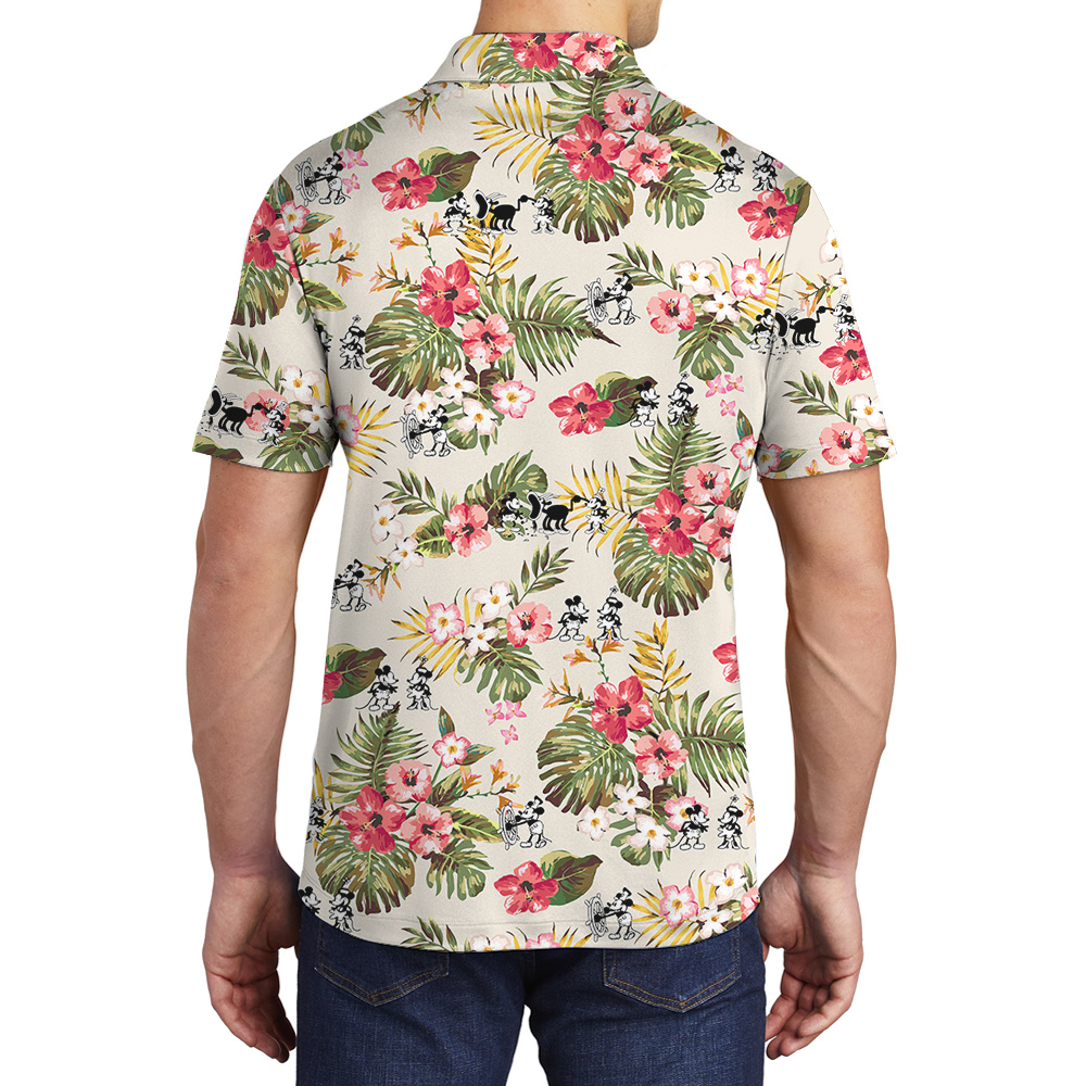 Flowy Mickey Steamboat 1928 Hawaiian Vibrant Polo Shirts