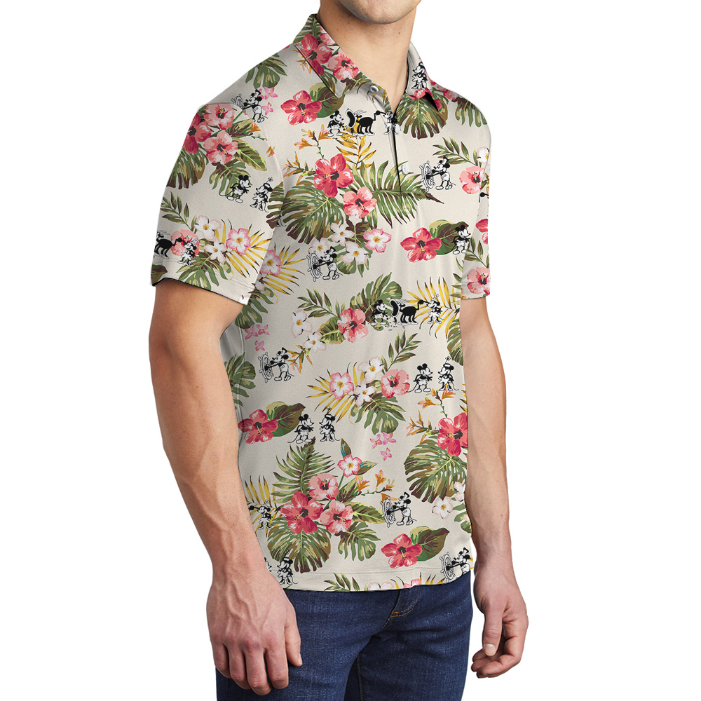 Flowy Mickey Steamboat 1928 Hawaiian Vibrant Polo Shirts