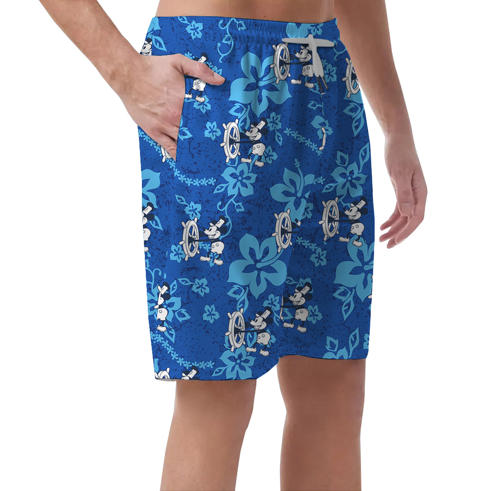 Blue Steamboat Willie 1928 Floral Shorts For Men