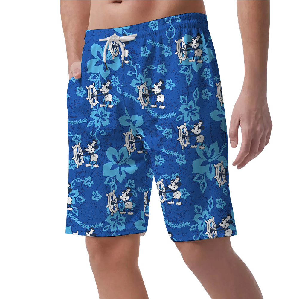 Blue Steamboat Willie 1928 Floral Shorts For Men