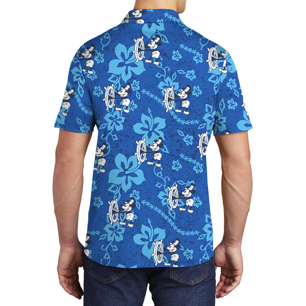 Mickey 1928 Blue Hawaiian Petal Polo Shirts
