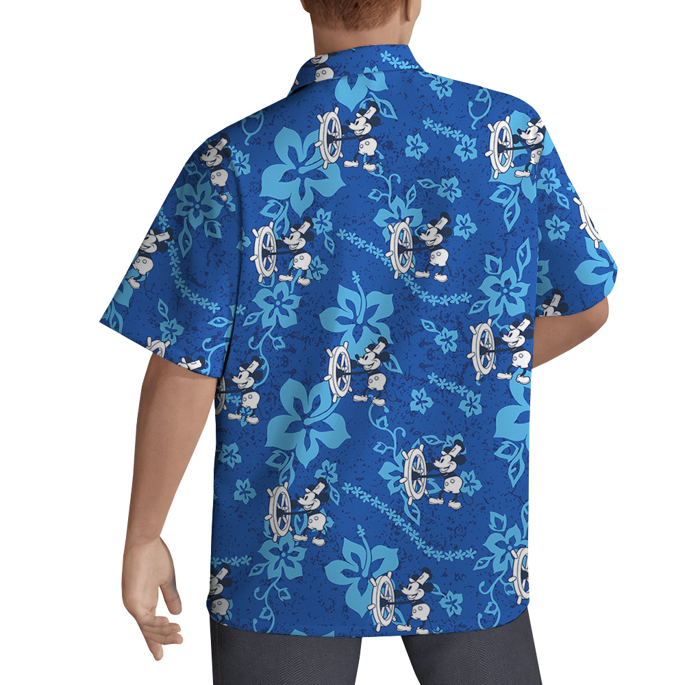1928 Mickey Floral Hawaiian Blue Shirts For Men