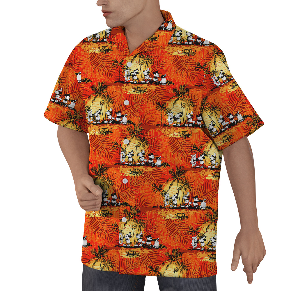 Mickey Steamboat Willie 1928 Tropical Bliss Hawaiian Shirts For Men