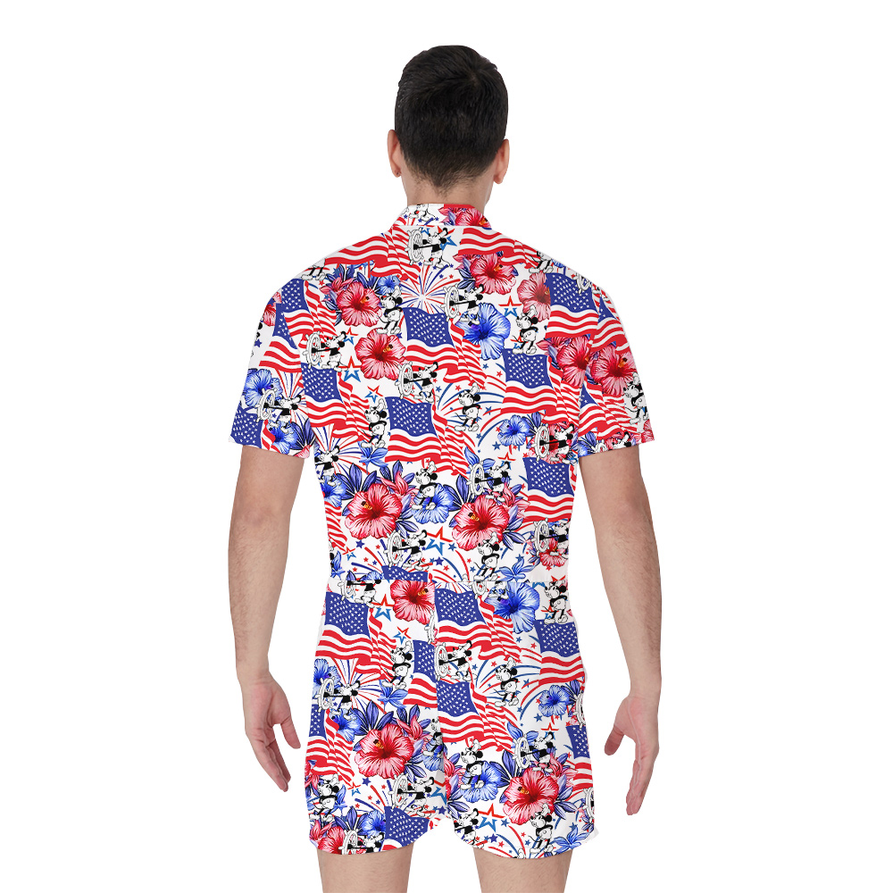 Mickey Steamboat Hawaiian 4th Of July Men’s Romper