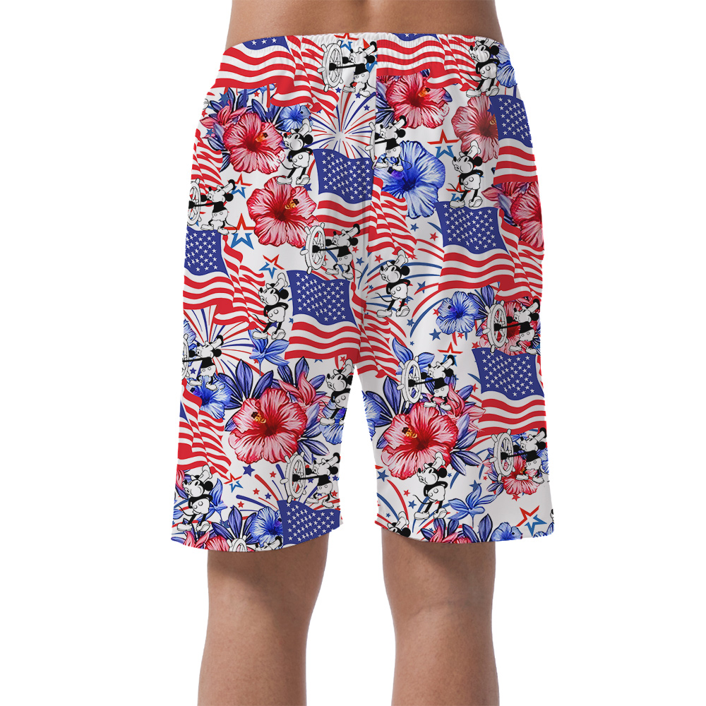 Patriotic Mickey Hawaiian Shirt Steamboat Willie 1928 4th of July Men’s Short