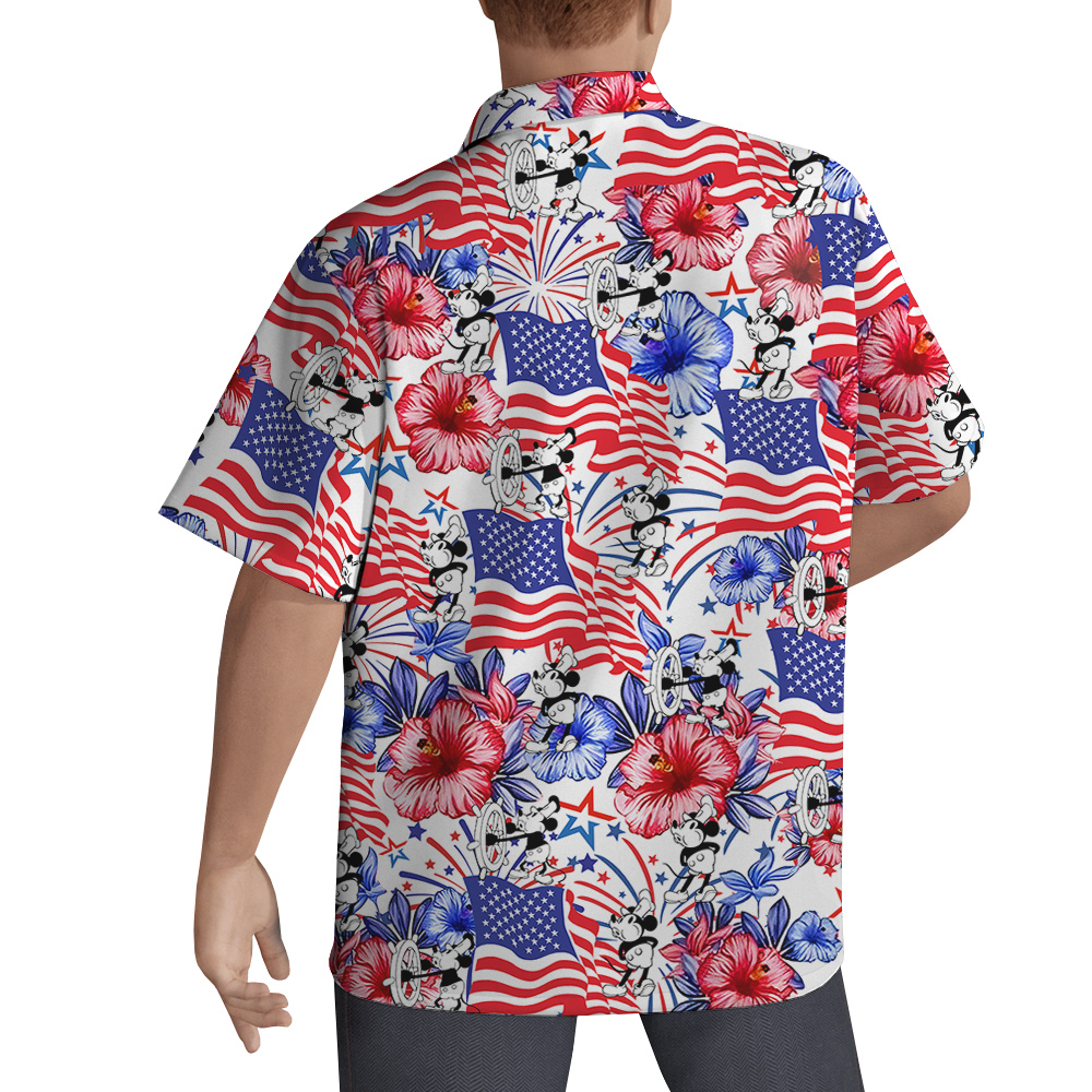 Mickey Steamboat Willie 1928 Patriotic Hawaiian 4th of July Men’s Shirt