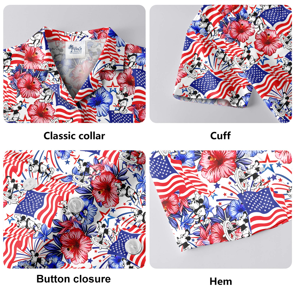 Mickey Steamboat Willie 1928 Patriotic Hawaiian 4th of July Men’s Shirt