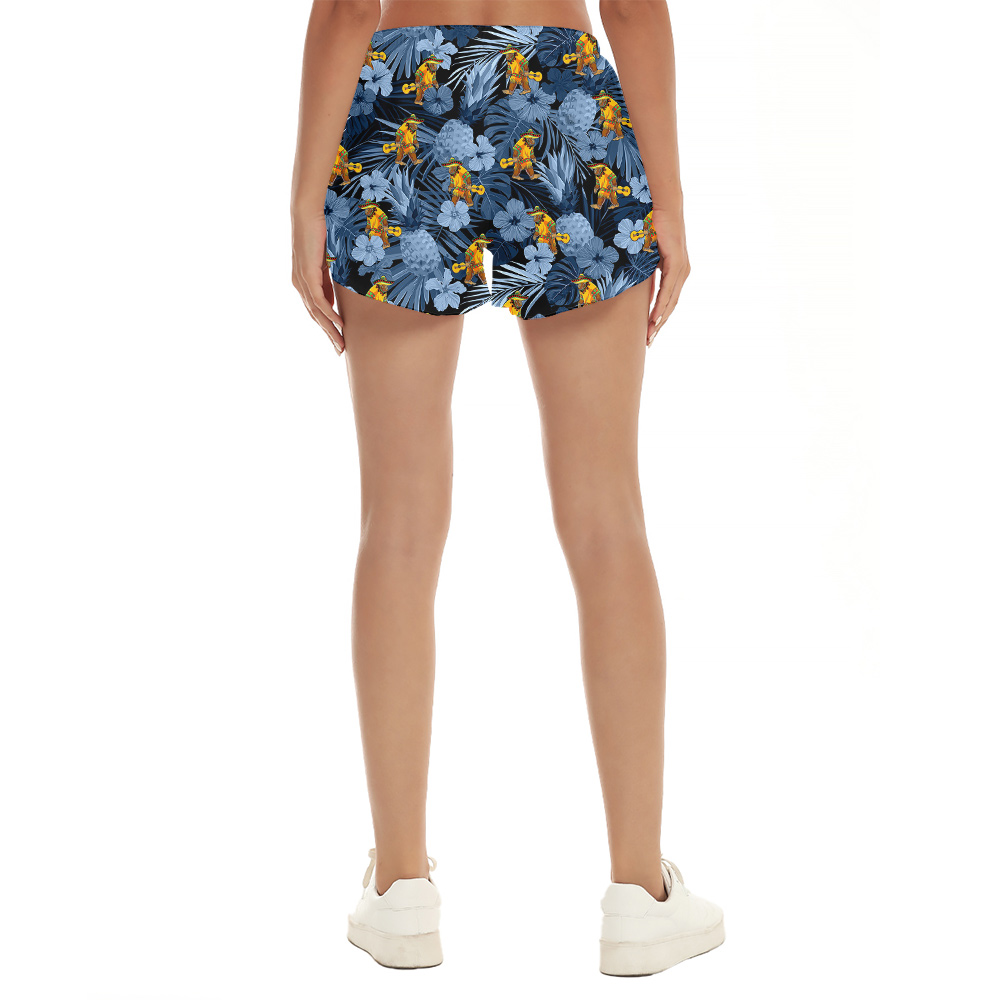 Tropical Mexican Bigfoot Blue Hawaiian Beach Shorts For Women