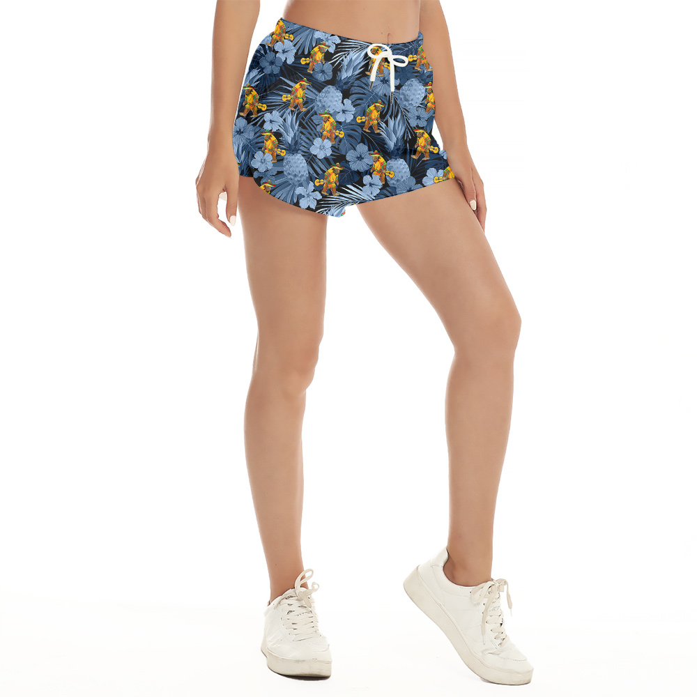 Tropical Mexican Bigfoot Blue Hawaiian Beach Shorts For Women