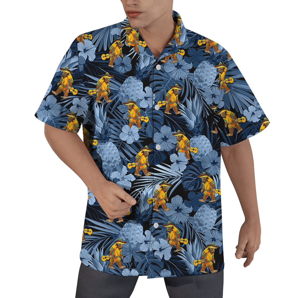 Funny Mexican Bigfoot Tropical Pineapple Blue Hawaiian Shirt - variant image 1