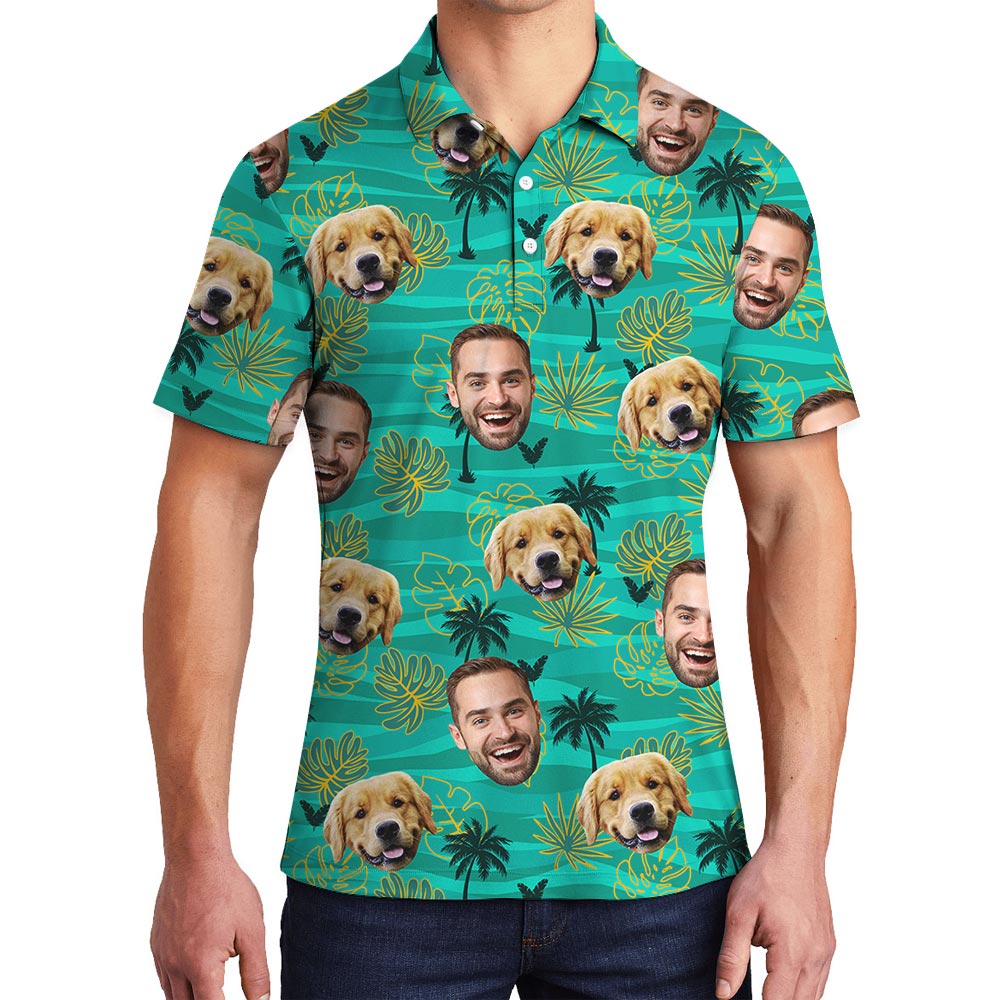 Custom Face Dog And Owner Men's Hawaiian Polo Shirt - variant image 1