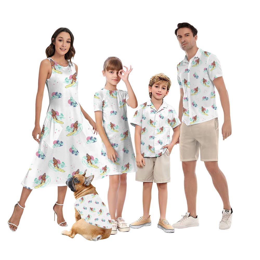 Matching Bigfoot Surfing Hawaiian Outfits For Adults and Kids - variant image 1