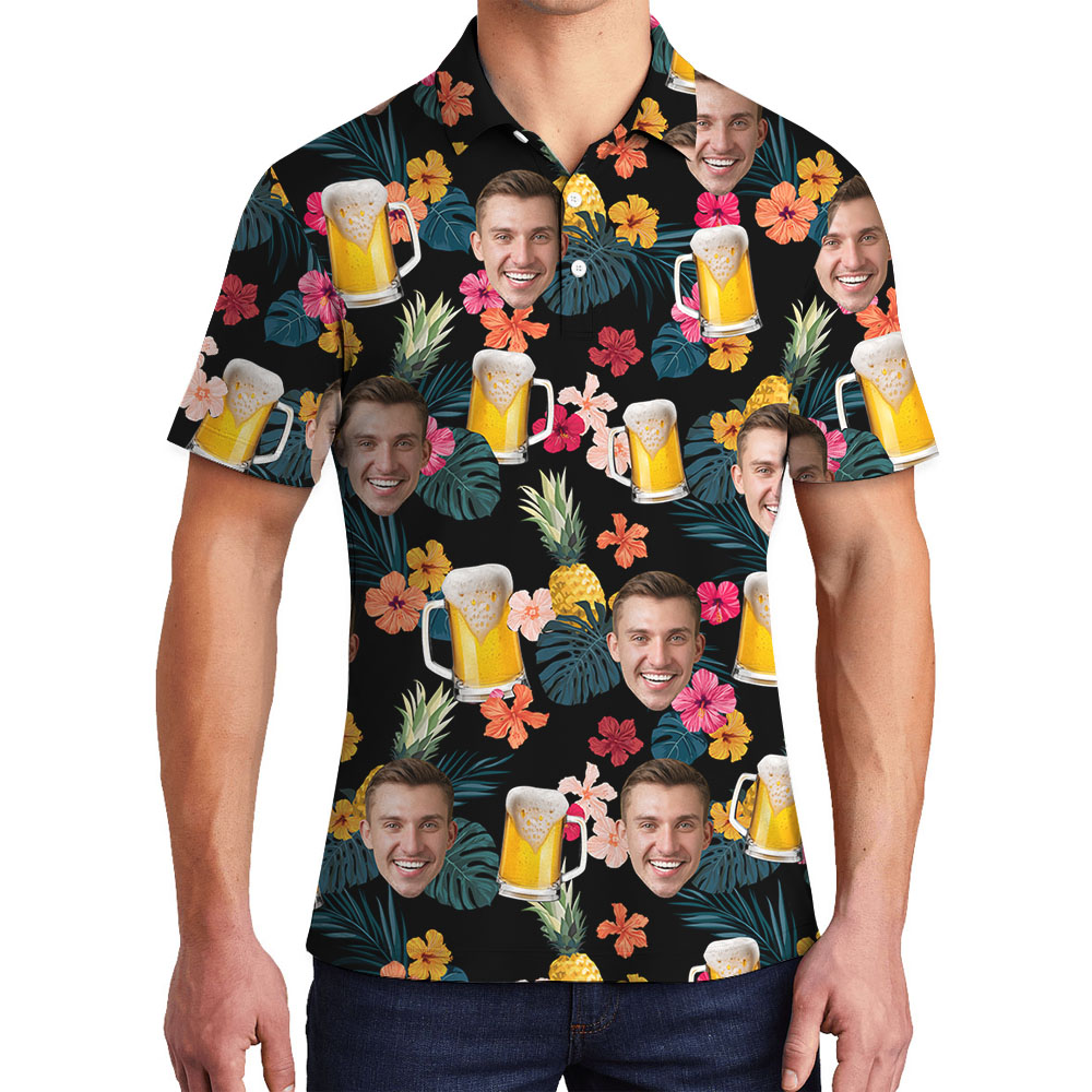 Tropical Men's Polo Shirt With Custom Face And Beer Print - variant image 1