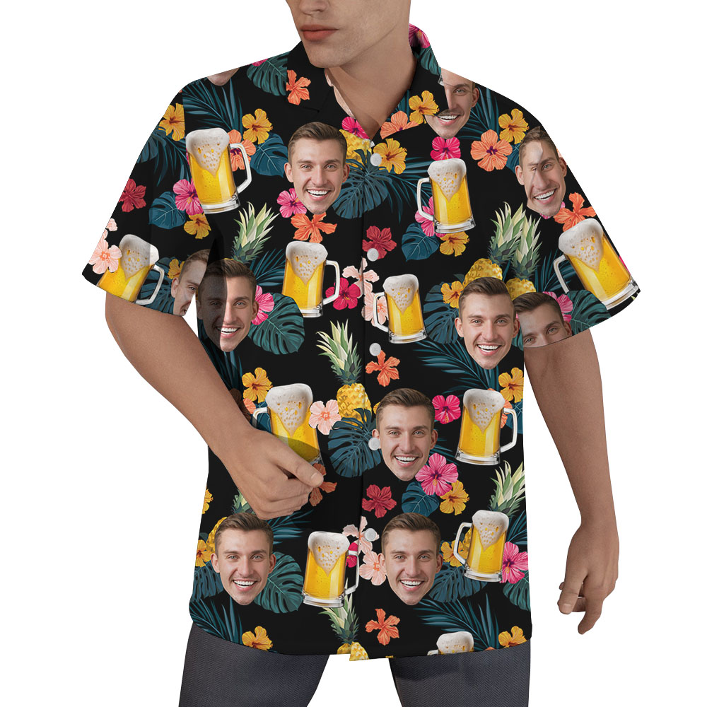Custom Face And Beer Mug Tropical Shirt For Men - variant image 1