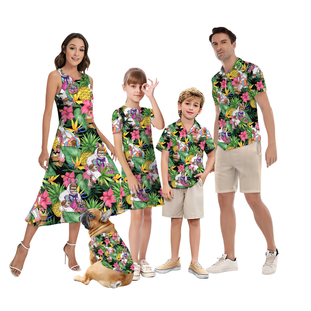 Funny Bigfoot Easter Tropical Family Matching Hawaiian Shirts - variant image 1