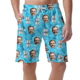 Personalized Beer Can And Face Blue Men's Shorts
