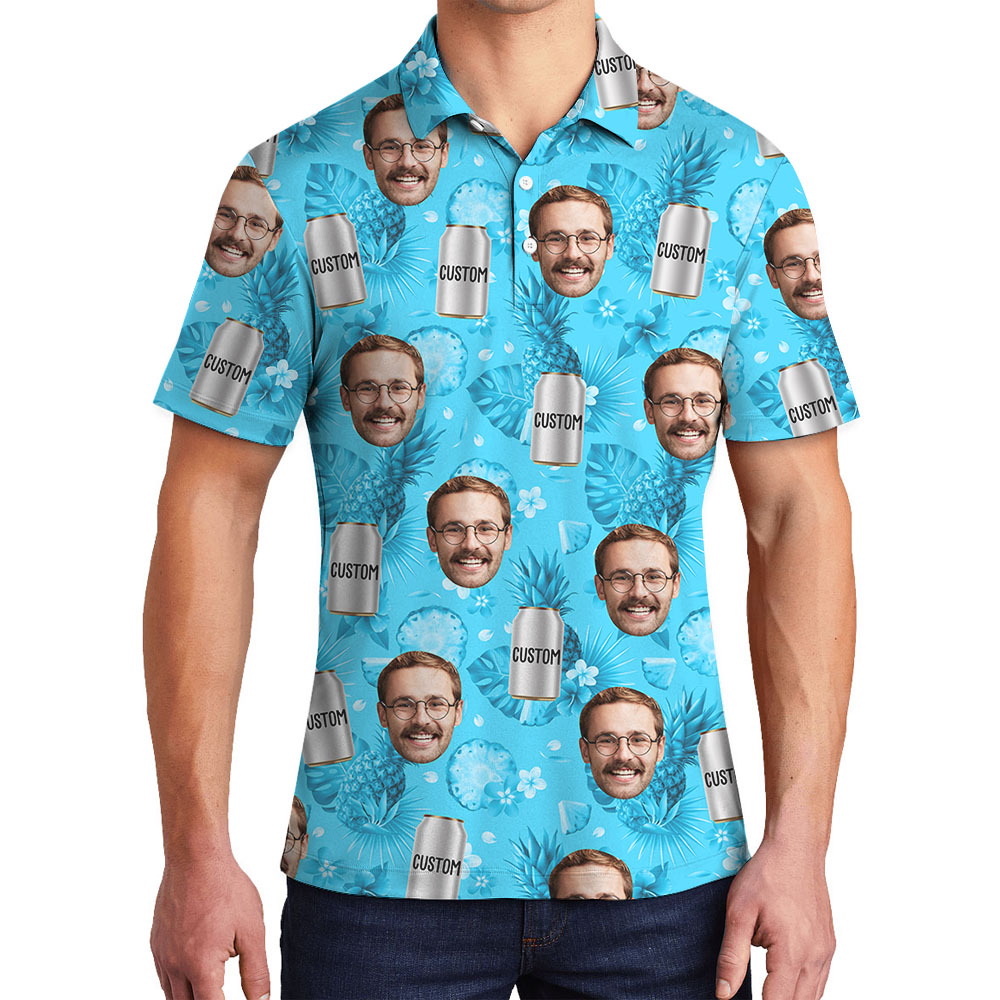 Custom Beer Can And Face Blue Polo Shirt For Men - variant image 1