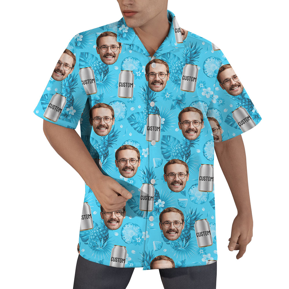 Cold Beer Blue Button Up Shirt With Custom Face - variant image 1