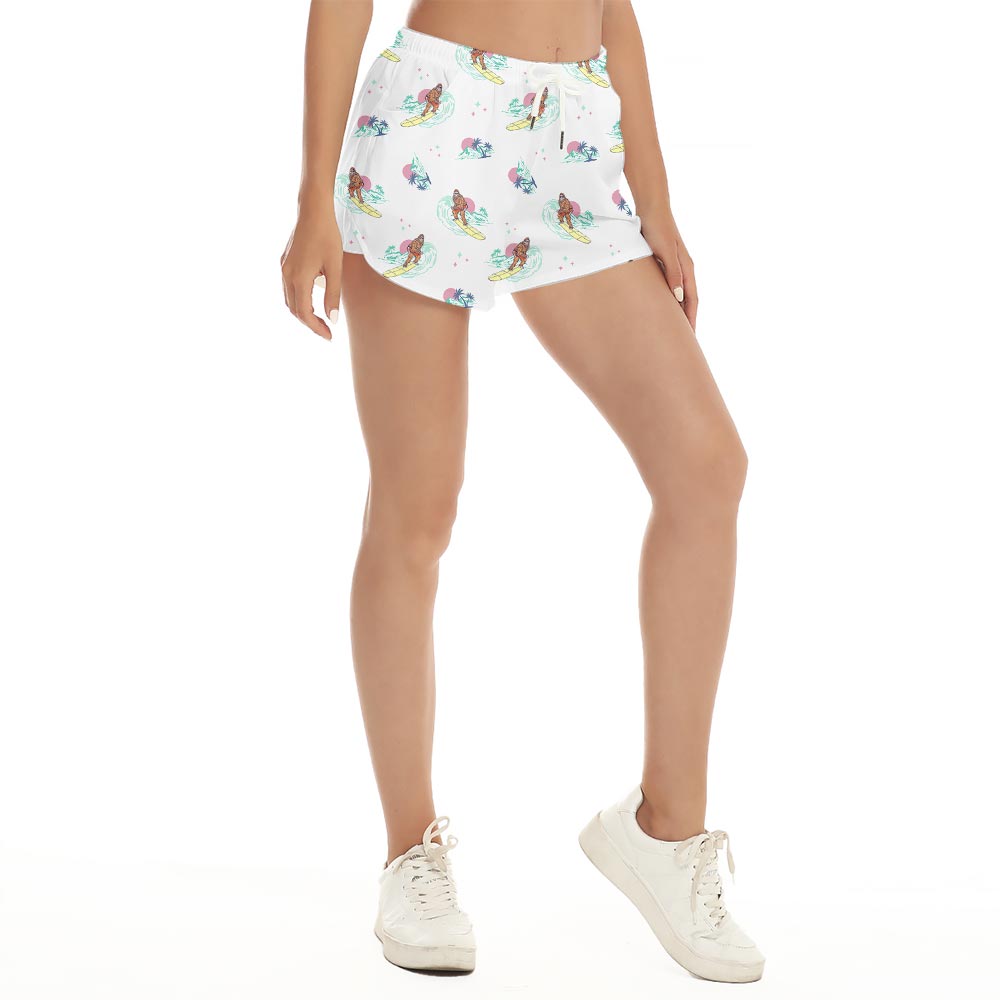 Funny Surfing Bigfoot Palm Trees Women's Beach Shorts - variant image 1