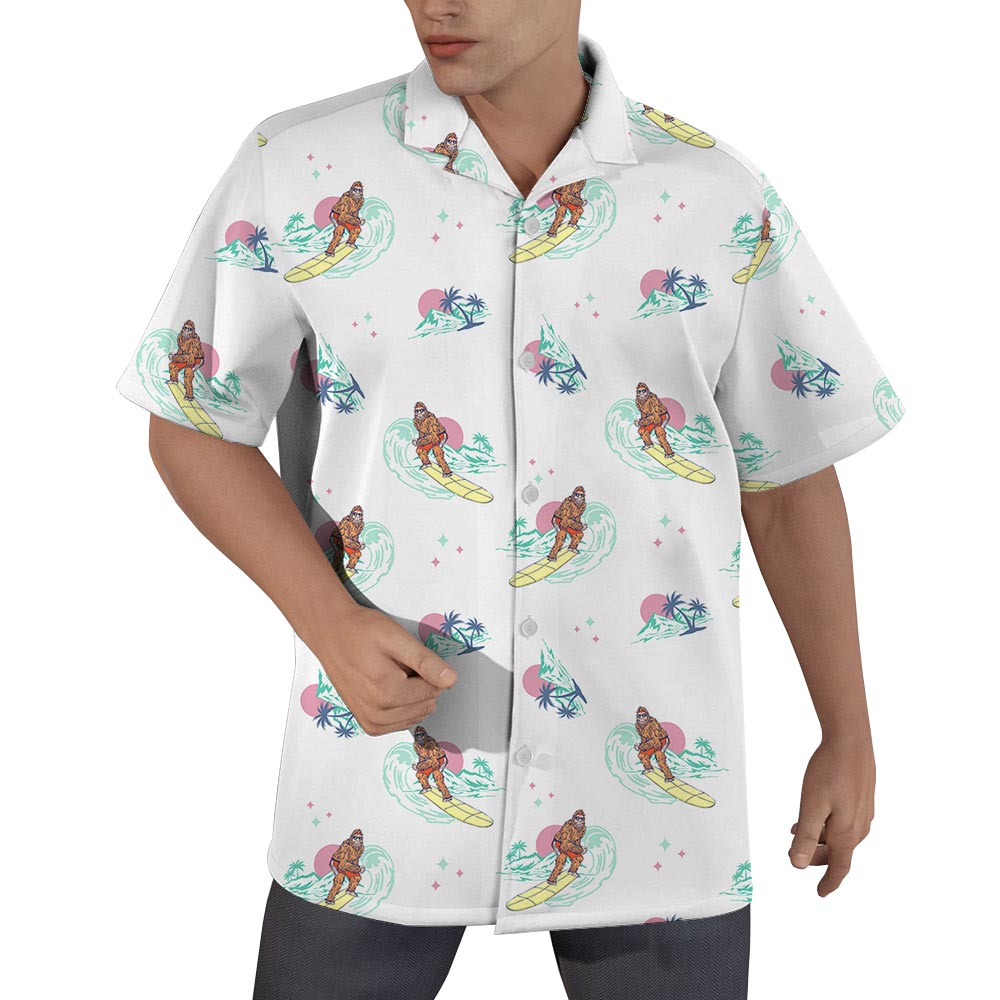 Bigfoot Surfing Palm Tree Men's Hawaiian Shirt - variant image 1