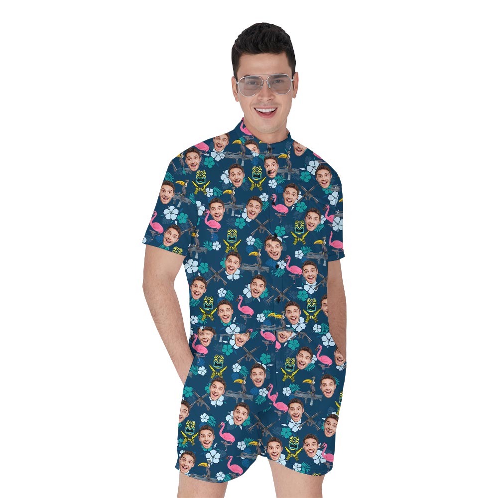 Custom Face Hawaiian Flamingo Romper Men - variant image 1