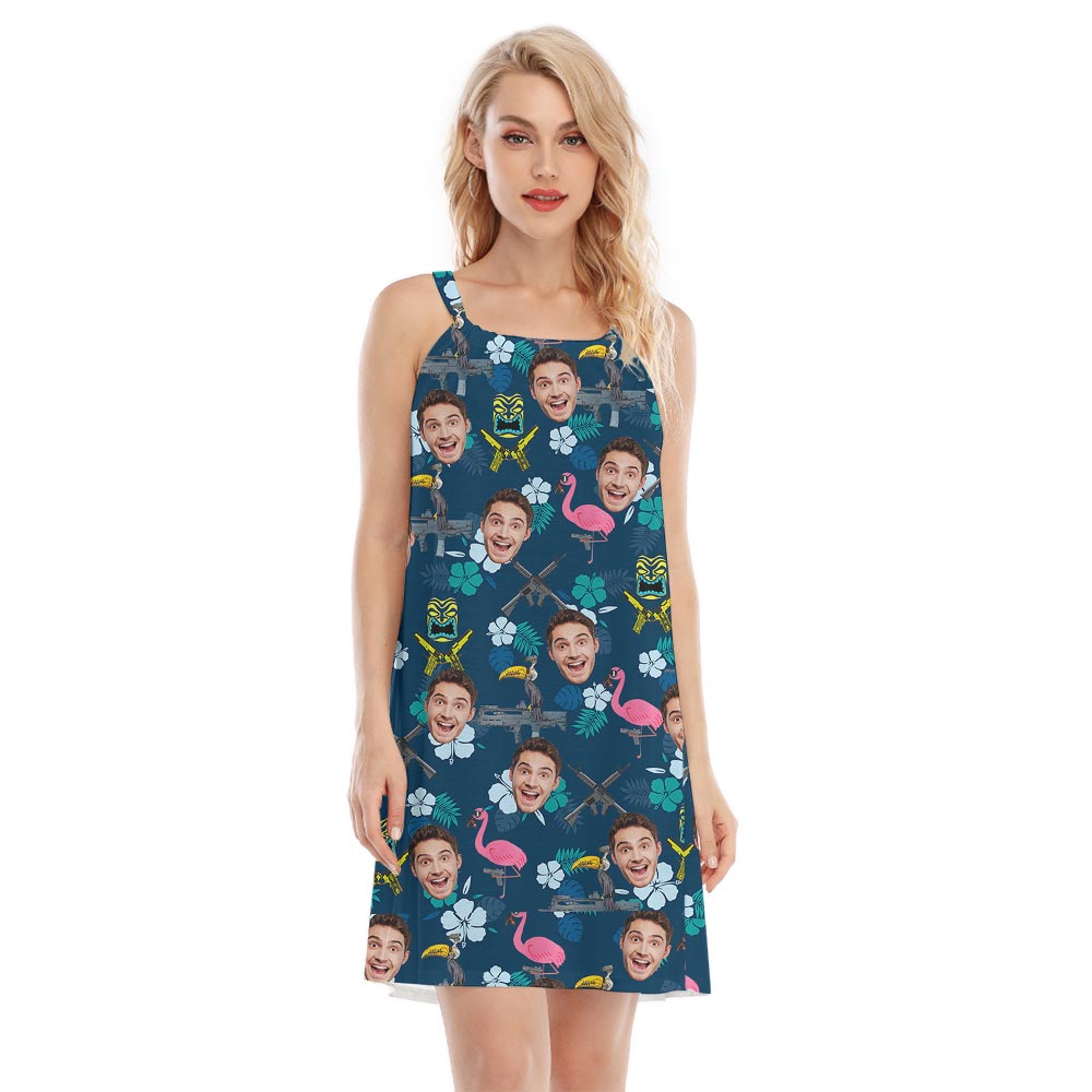 Flamingo Hawaiian Women Custom Face Cami Dress - variant image 1