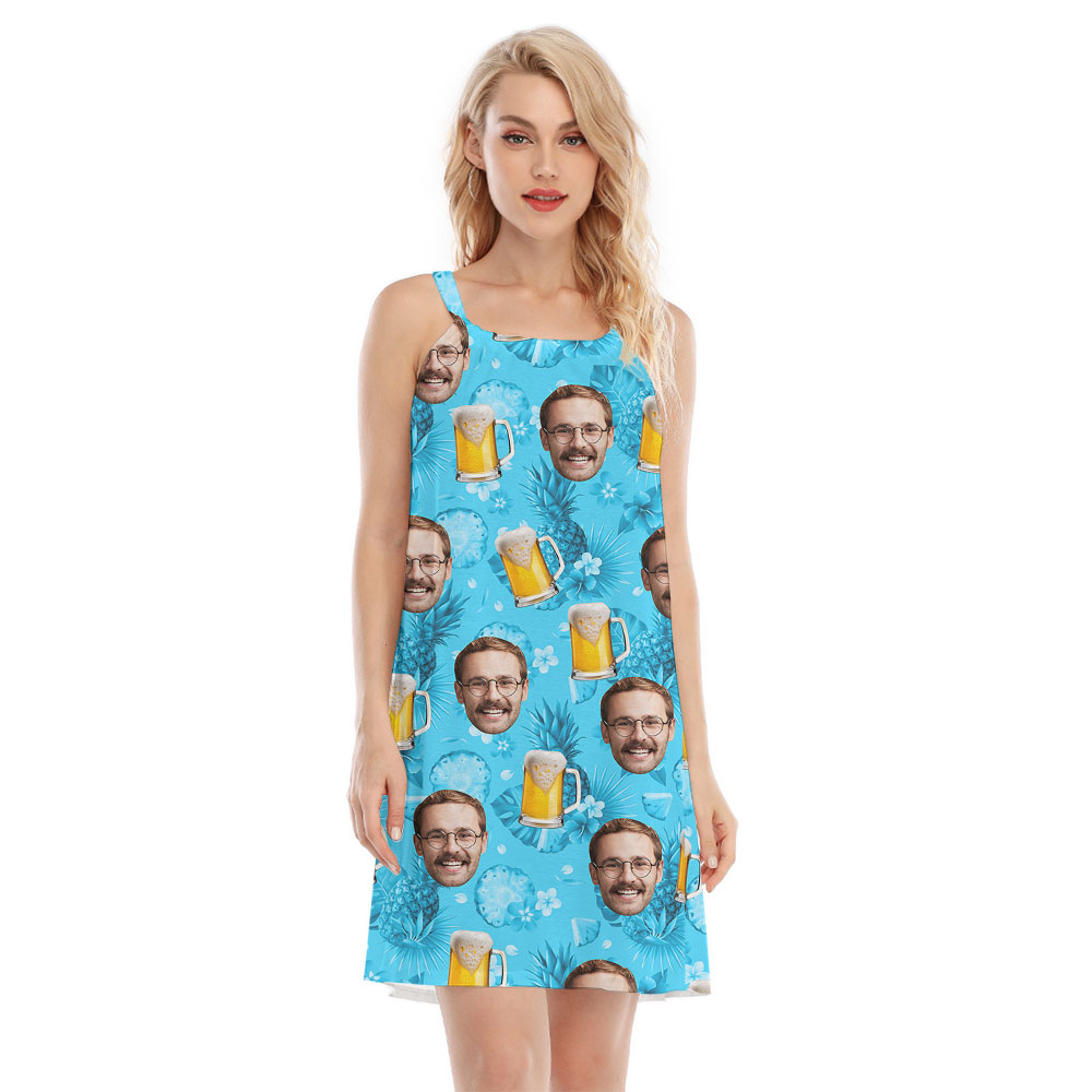 Beer Custom Face Blue Cami Dress For Women - variant image 1