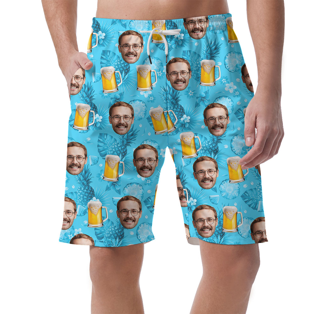 Beer Mug Pattern Hawaiian Men's Shorts With Faces - variant image 1