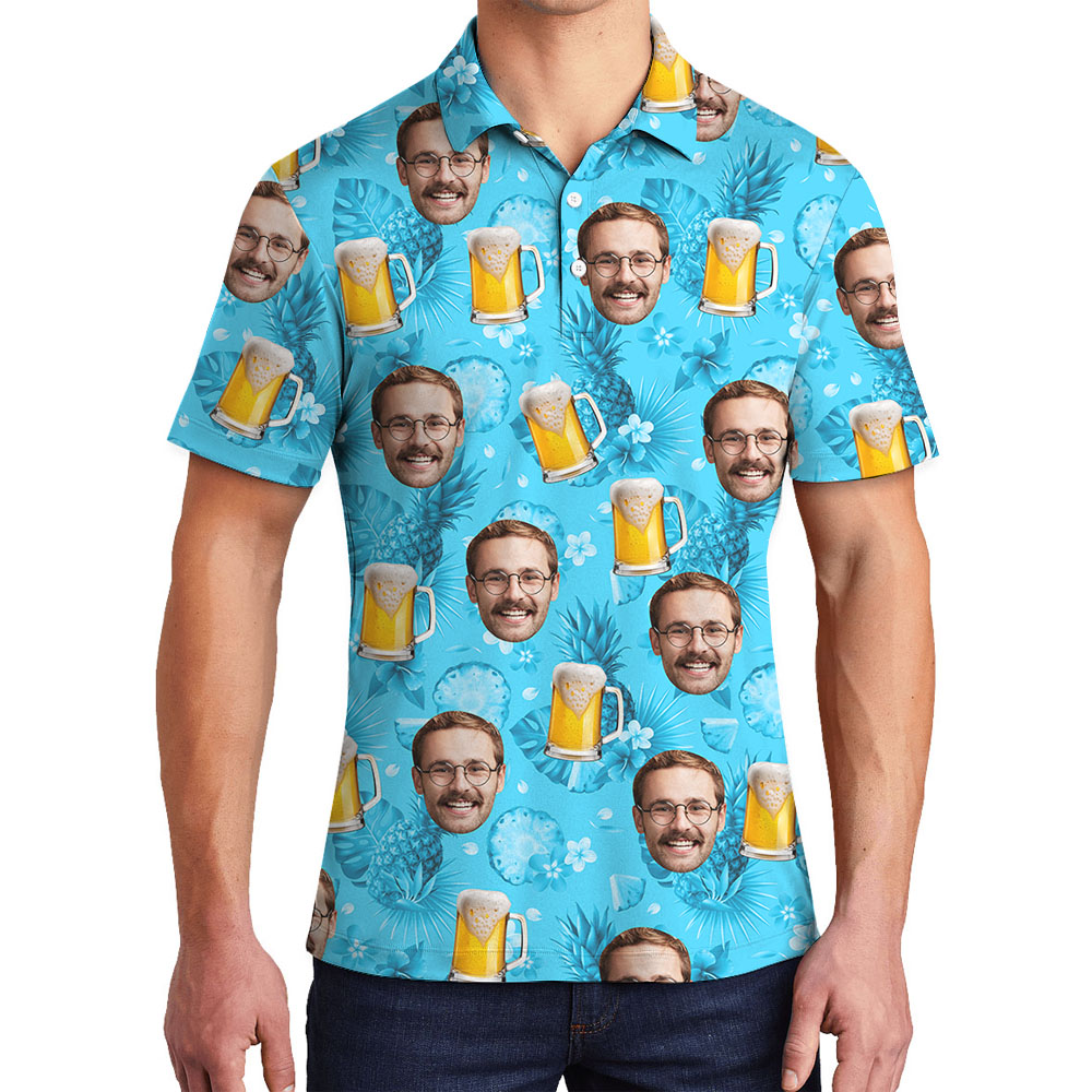 Beer Lover Hawaiian Polo Shirt With Custom Face - variant image 1