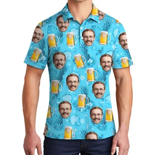 Beer Lover Hawaiian Polo Shirt With Custom Face