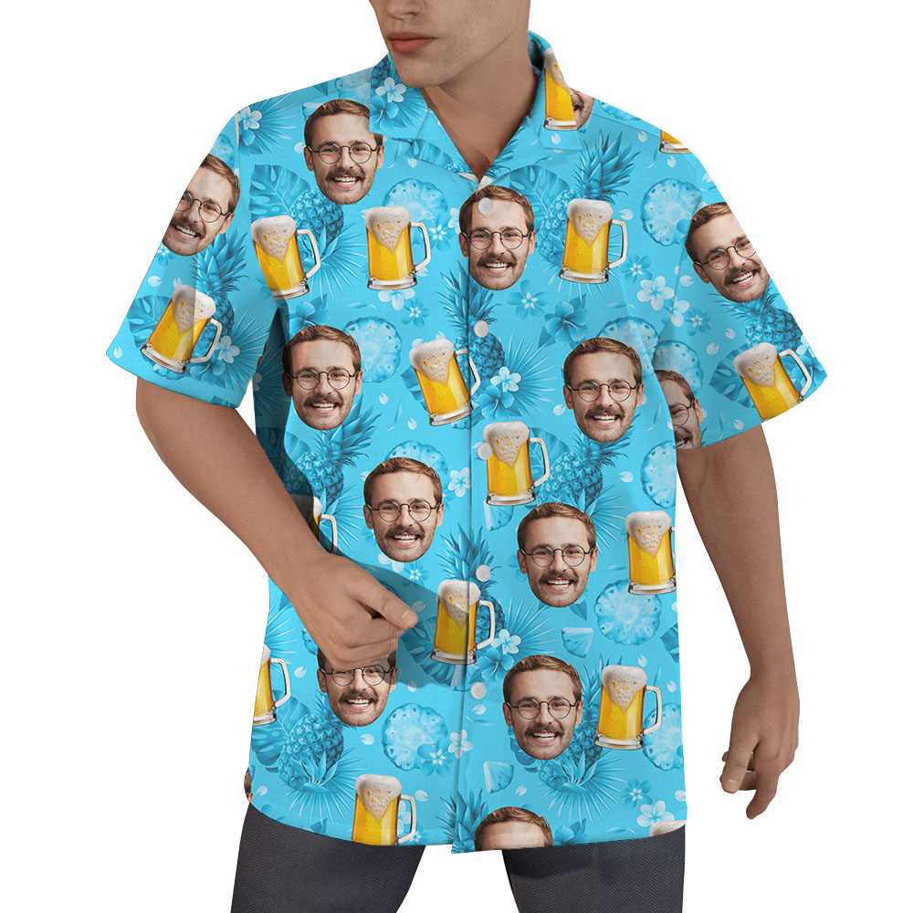 Cool Beer Custom Face Blue Hawaiian Shirt For Men - variant image 1