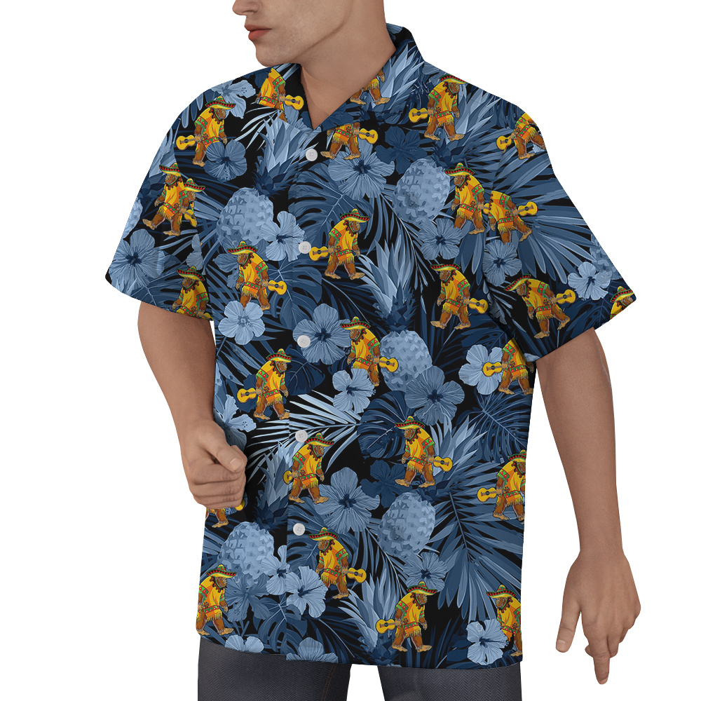 Funny Mexican Bigfoot Tropical Pineapple Blue Hawaiian Shirt